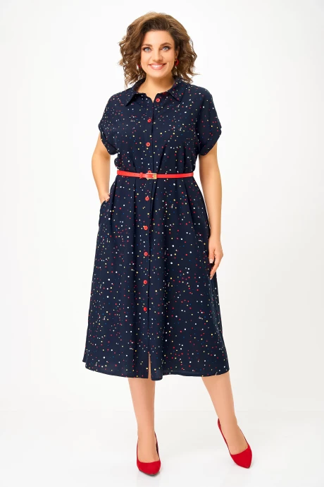 Платье *Распродажа Swallow 740.1 Тёмно-синий_в_цветной_горошек #1