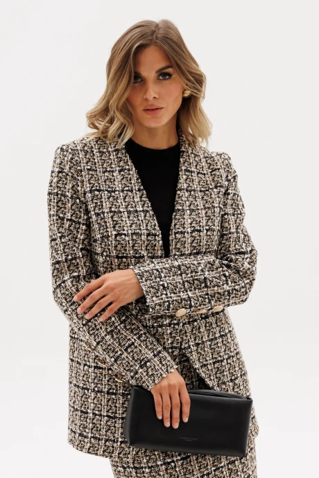 Жакет (пиджак) EOLA 2954 бежево-черная клетка #1