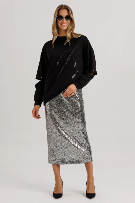 Юбочный костюм Ларс Стиль 1147 черный, серо-серебряный двойка #1
