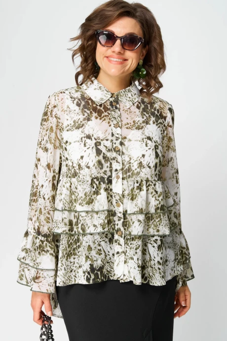 Блузка EVA GRANT 7221 принт_олива #1