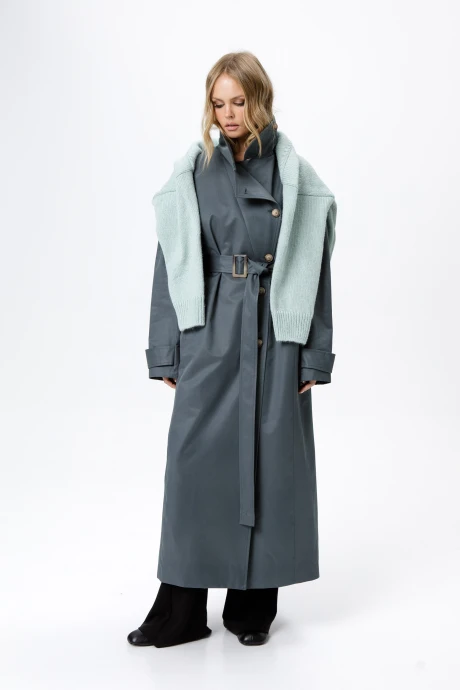 Тренч PiRS 6214 серо-бирюзовый #1