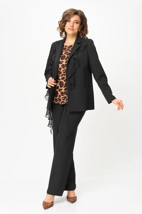 Брючный костюм Vilena Fashion 1121 черный+леопард тройка #1