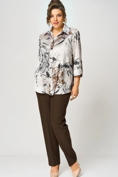 Брючный костюм БелЭльСтиль 877+609 бежево-коричневый двойка #1