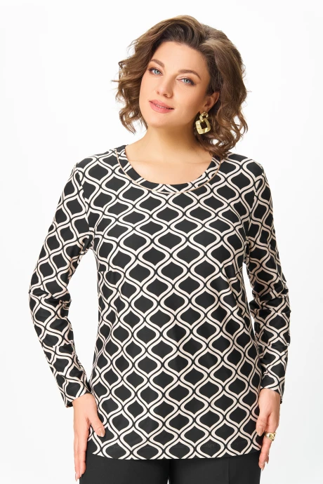 Блузка Swallow 878 Чёрный, Принт «молочные ретро-волны» #1