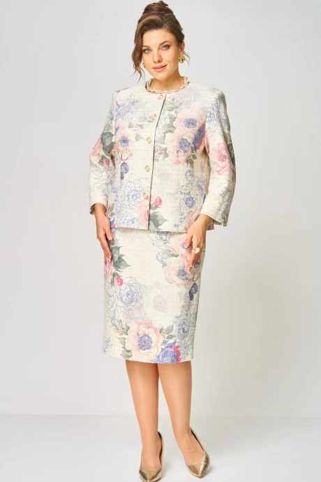 Юбочный костюм БелЭльСтиль 861+557 молочный твид двойка #1