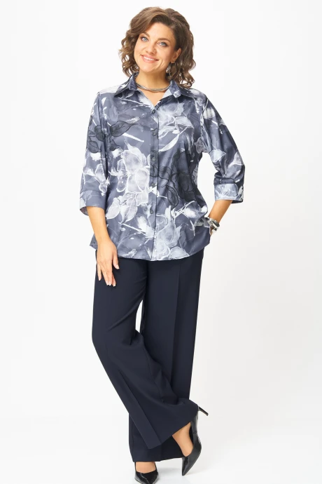 Брючный костюм БелЭльСтиль 877+601 синий принт+синий двойка #1