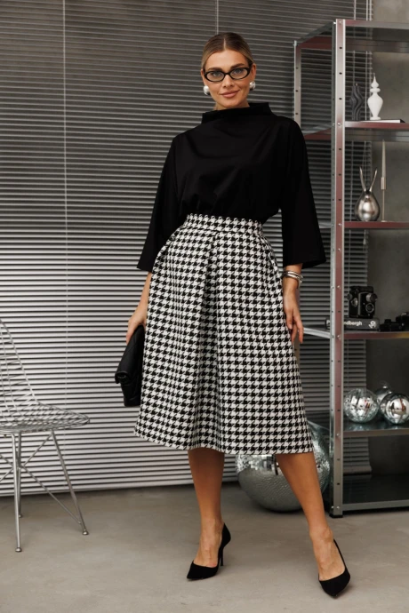 Юбочный костюм Anastasia 1285 черно-белый двойка #1