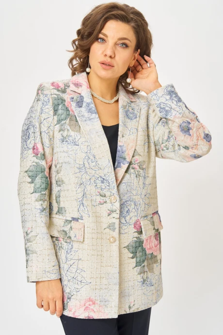 Жакет (пиджак) БелЭльСтиль 762+596 молочный твид #1