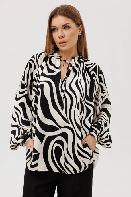 Блузка AmberaStyle 1128-3 черный/белый #1