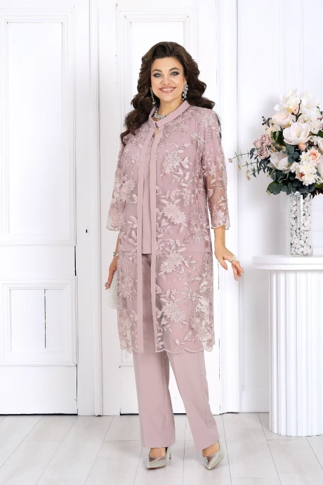 Брючный костюм Нинель Шик 5971 пудровый тройка #1