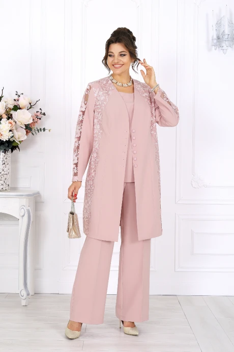 Брючный костюм Нинель Шик 6071 розовый тройка #1