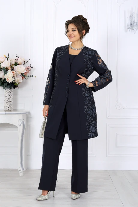 Брючный костюм Нинель Шик 6071 синий тройка #1