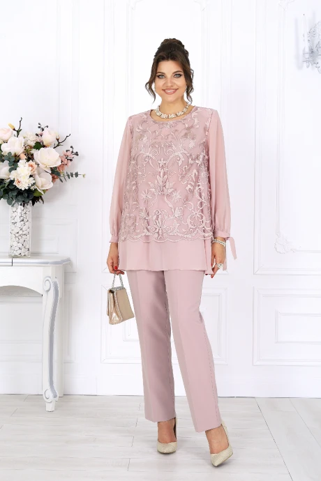 Брючный костюм Нинель Шик 6080 пудра двойка #1