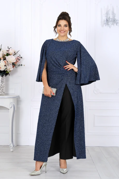 Брючный костюм Нинель Шик 6084 синий двойка #1