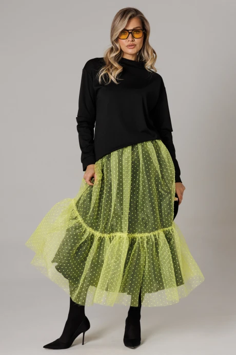 Юбочный костюм Anastasia 1298 черный/лимонный двойка #1