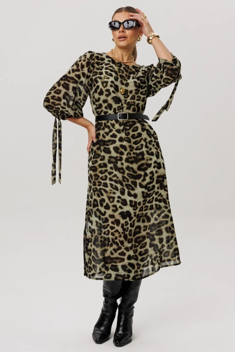 Платье Anelli 1733 Зеленый леопард #1