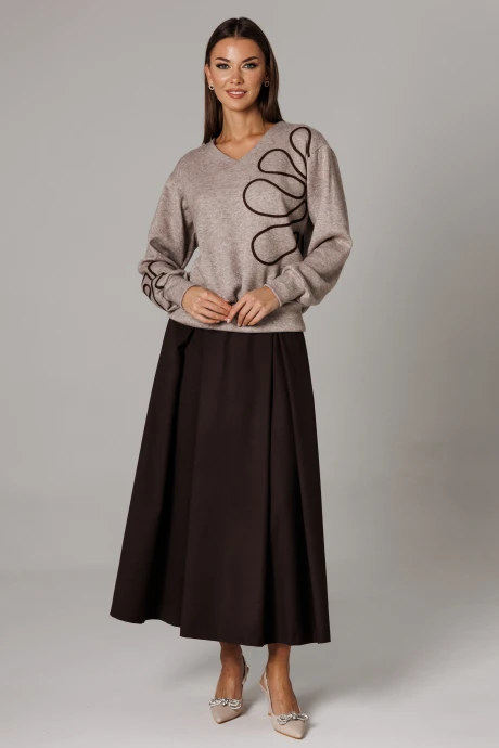 Юбочный костюм Ларс Стиль 1172 бежевый, коричневый двойка #1