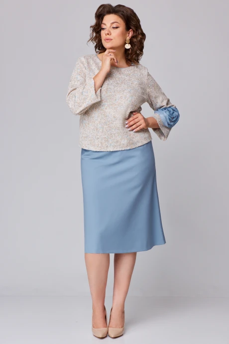Юбочный костюм Мишель Стиль 1210-1 бежево-голубой двойка #1