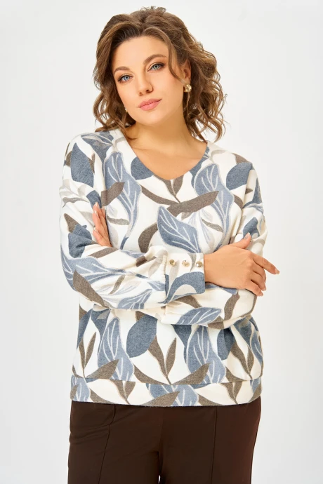 Джемпер (кофта) Swallow 800.10 Молочный, принт «листья в бежево-голубых тонах» #1