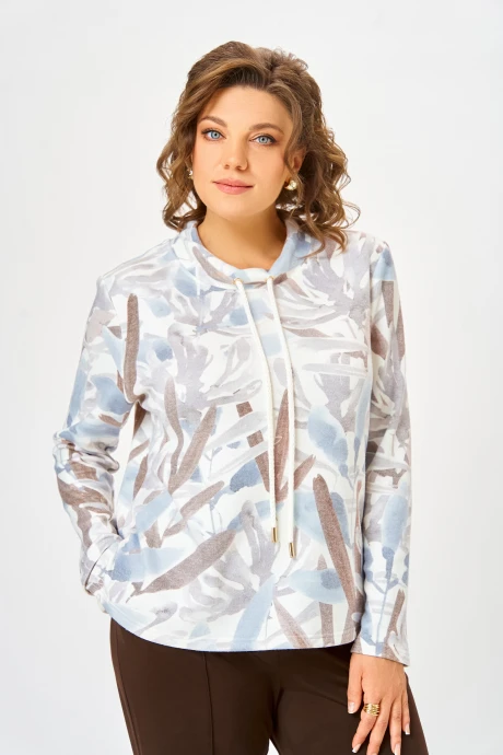 Джемпер (кофта) Swallow 883.1 Молочный, принт «бежево-голубые тропические листья» #1