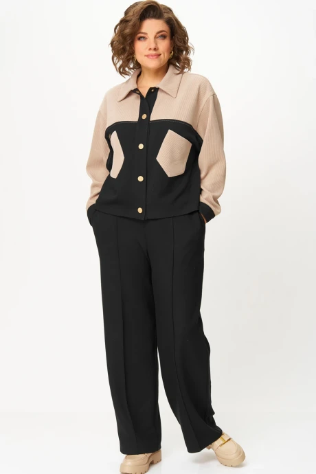Брючный костюм Карина Делюкс 1398 черно-бежевый #1