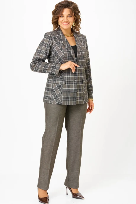Брючный костюм БелЭльСтиль 412+609 клетка + коричневый двойка #1