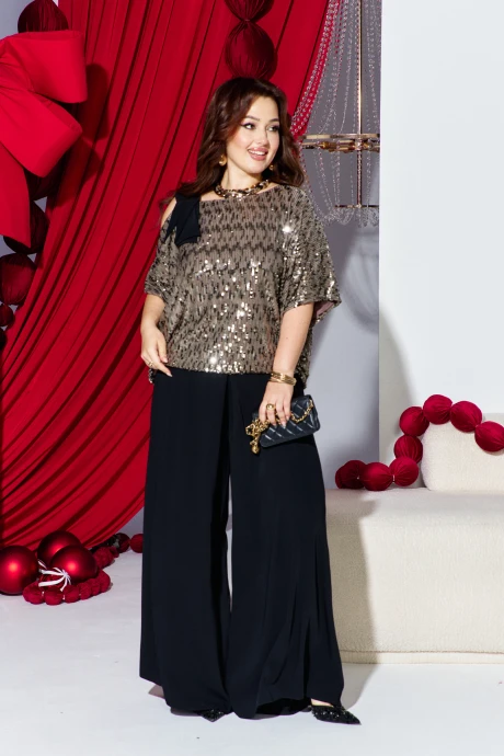 Брючный костюм Vittoria Queen 26233 капучино, черный двойка #1