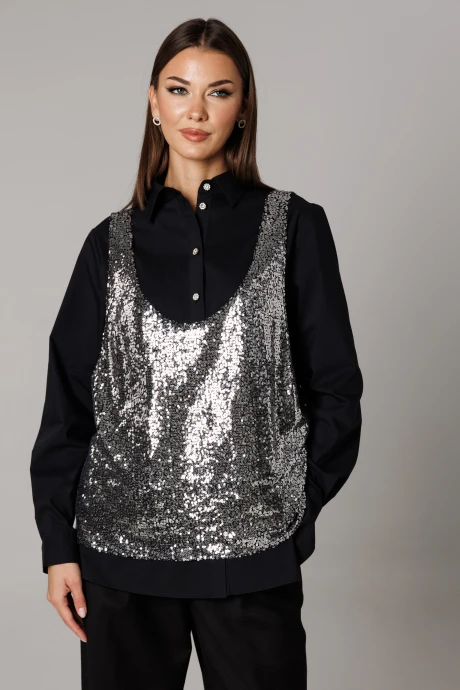 Блузка Ларс Стиль 1168 черный, металлик двойка #1