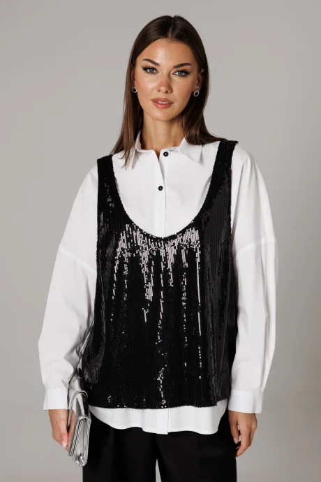 Блузка Ларс Стиль 1171 черный, оттенки_белого двойка #1