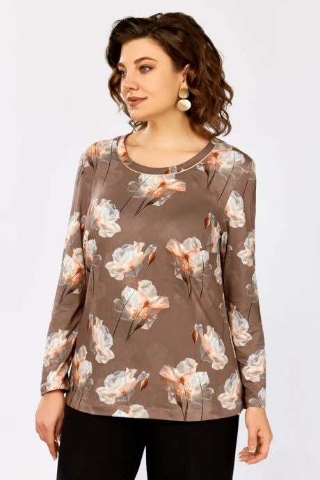 Блузка Swallow 878.2 Капучино, Принт серо-оранжевые цветы #1