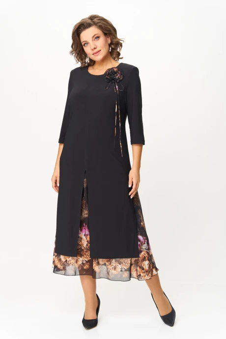 Платье *Распродажа Svetlana-Style 1958 черный+рыжие_цветы #1