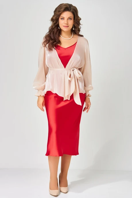 Костюм с платьем FITA 3194 красный + пудра двойка #1