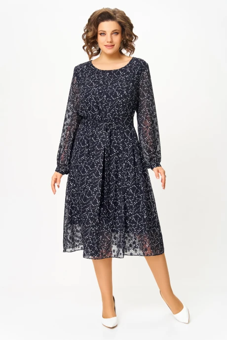 Платье Swallow 881 Тёмно-синий, принт «белые веточки» #1