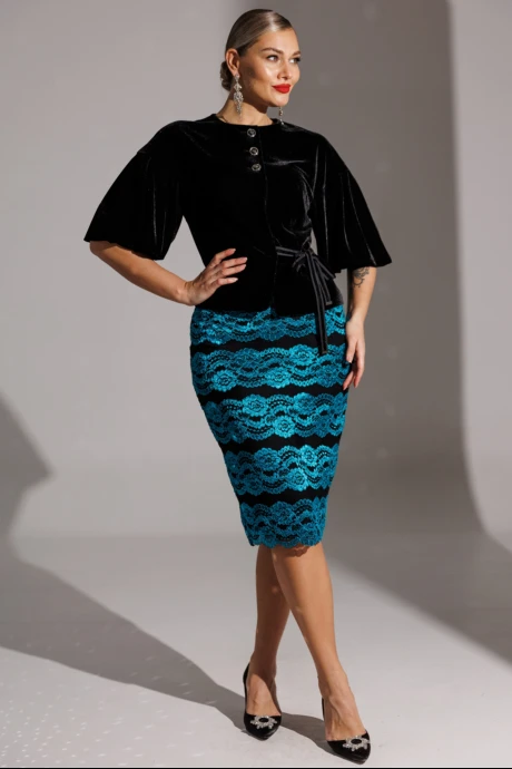 Юбочный костюм Мода-Юрс 25-2623 черный_бирюза #1