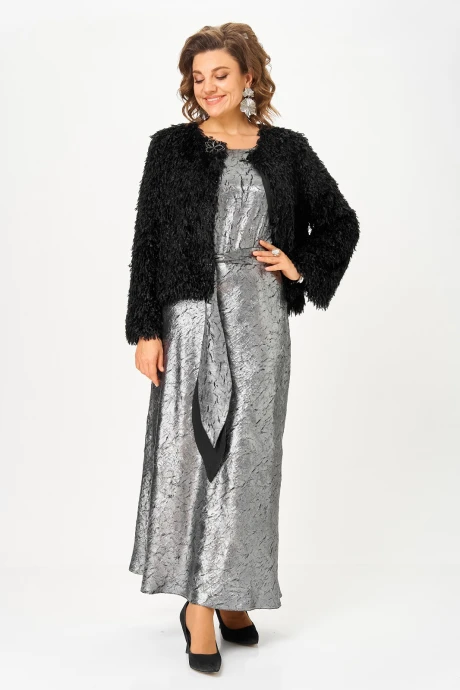 Костюм с платьем Кокетка и К 1332 серебристый+черный двойка #1