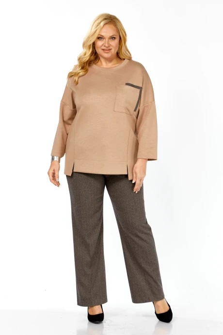 Брючный костюм Элль-стиль 2437 бежевый, темный беж двойка #1