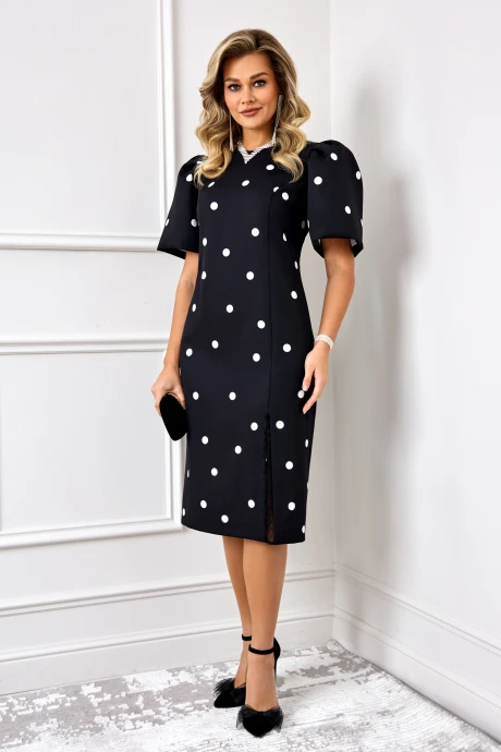 Платье AGATTI 5888 Черный с белым горохом. #1