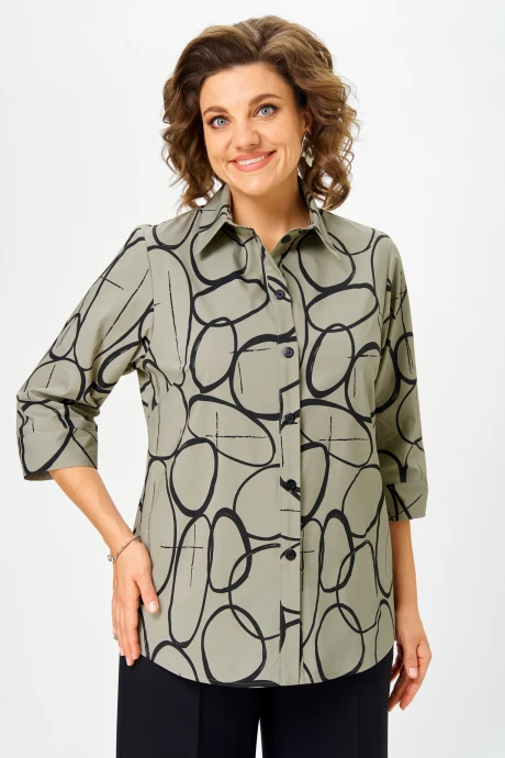 Блузка БелЭльСтиль 877 олива-черный #1
