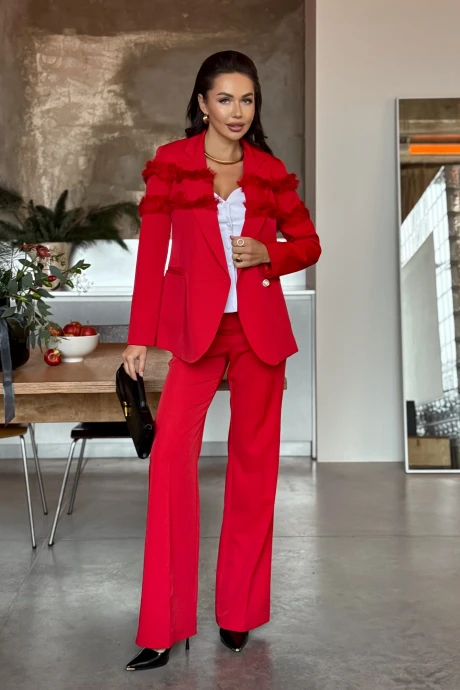 Брючный костюм AURA of the day 9275 белый+красный тройка #1