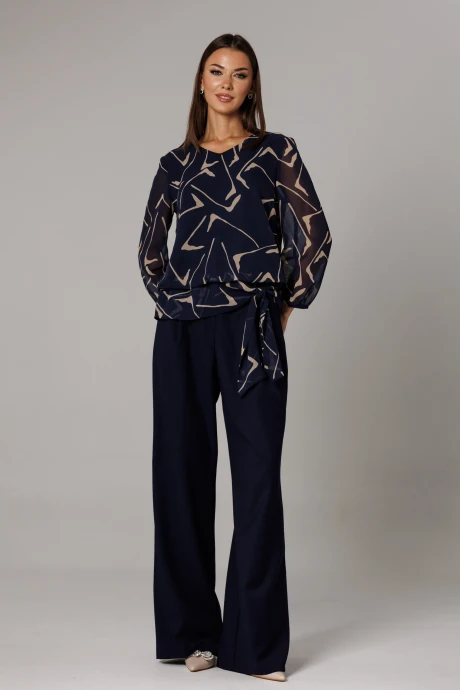 Брючный костюм Ларс Стиль 1162 синий, сине-бежевый_принт двойка #1