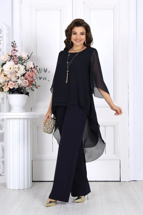Брючный костюм Нинель Шик 6063 темно-синий двойка #1