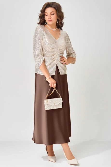 Юбочный костюм FITA 4153 шоколадно-бежевый тройка #1