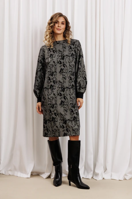 Платье GIZART 7385/1 серо-черный с цветами #1