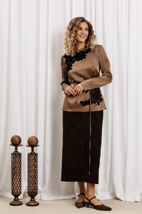 Юбочный костюм GIZART 5435 капучино,шоколадный двойка #1