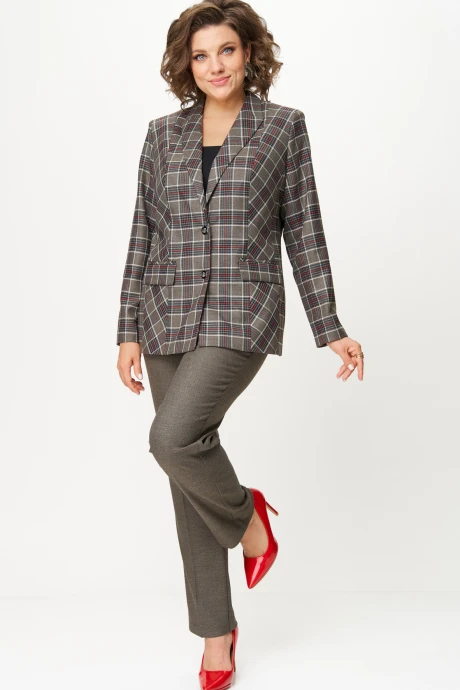 Брючный костюм БелЭльСтиль 412+609 клетка_красно-коричневая двойка #1