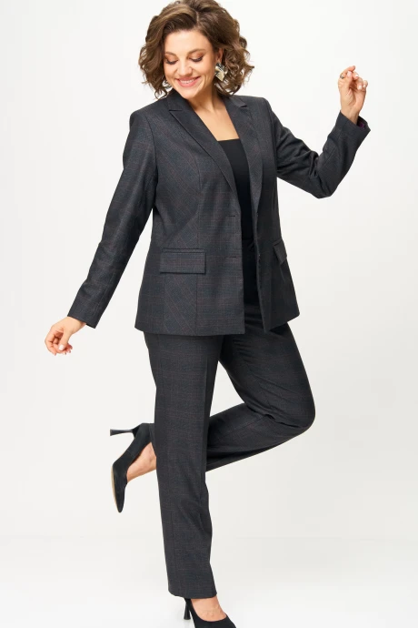 Брючный костюм БелЭльСтиль 412+609 серо-коричневая_клетка двойка #1
