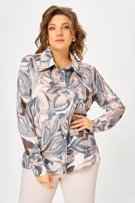 Блузка Swallow 884 Бежево-голубой принт #1