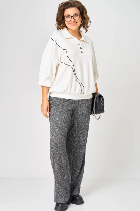 Брючный костюм Карина Делюкс 1414 молочно-серый двойка #1