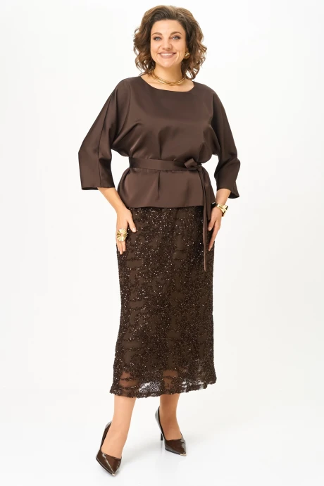 Юбочный костюм Кокетка и К 1334 коричневый двойка #1