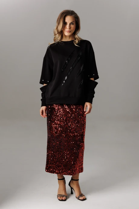 Юбочный костюм Ларс Стиль 1188 черный, красный двойка #1